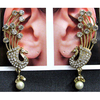 White Drop Jhumka Stone Peacock Earring - Earrings | Buy online on ZillyBuy