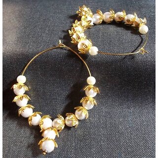 Golden flower cover pearl hoops earrings - Earrings | Buy online on ZillyBuy