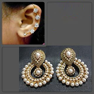 Shree Mauli Creation Gold Plated Gold  White Alloy Dangle Earrings for Women - Earrings | Buy online on ZillyBuy