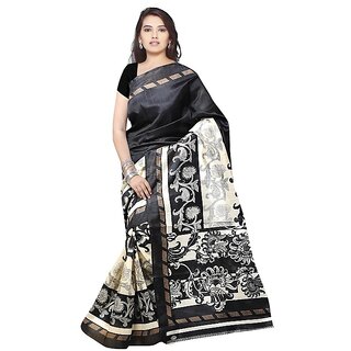 Meia Beige Bhagalpuri Silk Block Print Saree With Blouse - Sarees | Buy online on ZillyBuy