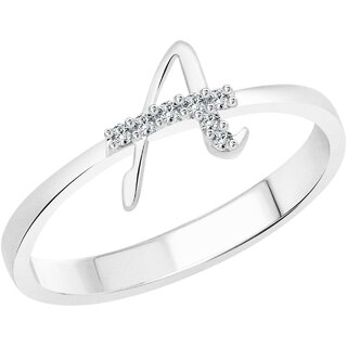 Vighnaharta initial ''A'' Alphabet (CZ) Rhodium Plated Alloy Ring For Women and Girls silver IND-7