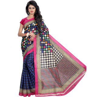 Svb Sarees BeigeBlue Checks Bhagalpuri Silk Saree With Blouse - Sarees | Buy online on ZillyBuy