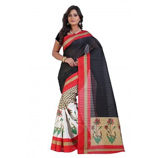 Svb Sarees Beige Block Print Bhagalpuri Silk Saree With Blouse - Sarees | Buy online on ZillyBuy