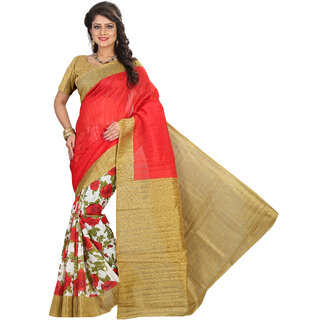 Svb Sarees Beige Block Print Bhagalpuri Silk Saree With Blouse - Sarees | Buy online on ZillyBuy