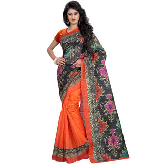 Svb Sarees Beige Block Print Bhagalpuri Silk Saree With Blouse - Sarees | Buy online on ZillyBuy