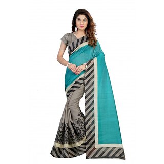 Svb Sarees Beige Block Print Bhagalpuri Silk Saree With Blouse - Sarees | Buy online on ZillyBuy