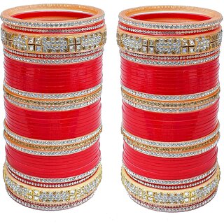 lucky jewellery red bridal golden and white stone chura designer fashion choora punjabi wedding chuda set