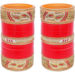 lucky jewellery designer golden white and red stone chuda bridal wedding choora fashion chura set