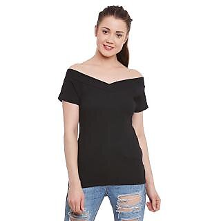 Luxurious Women Miss Chase Women's Black V-Neck Half Sleeves Basic Solid/Plain Top 2026 at ShopC