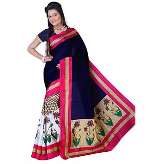 SVB Saree Multicolor Bhagalpuri Silk Block Print Saree With Blouse - Sarees | Buy online on ZillyBuy