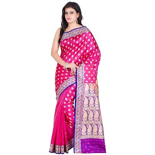 dsmartcart pink banarasi silk embroidered saree with blouse