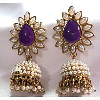 Aashiqui 2 earrings purple polki pearls jhumka earrings - Earrings | Buy online on ZillyBuy