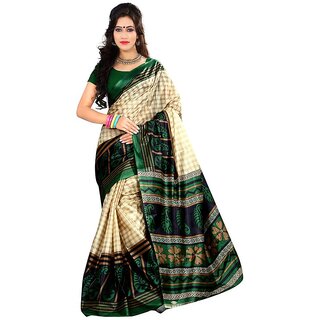 Sharda Creation Green Art Silk  Block Print Saree Without Blouse - Sarees | Buy online on ZillyBuy