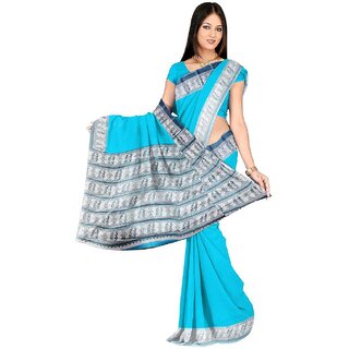 Sharda Creation Light Blue Colour Taffeta Silk Saree Without Blouse Piece - Sarees | Buy online on ZillyBuy