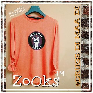 Z Mens Orange Digital Print Cotton Blend Round Neck T-Shirt