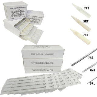 mumbai tattoo white needles 5rl 7rs 7m1 round magnum liner shader with tips 5rt 7rt 7mft pack of 3 needles box 3 tips 