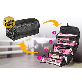 GADGETBUCKET 4 IN 1 TRAVEL BUDDY ROLL N GO COSMETIC BAG ORGANIZER black