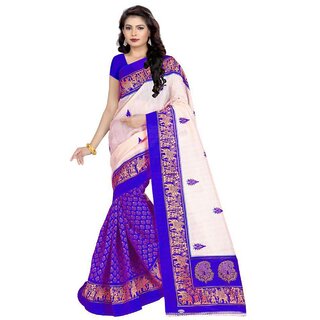 SVB Sarees Blue Bhagalpuri Silk Block Print Saree with Blouse Piece - Sarees | Buy online on ZillyBuy