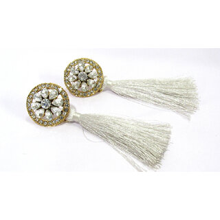 White StoneSilk Fringe Thread Drop Tassel Dangle Earring - Earrings | Buy online on ZillyBuy