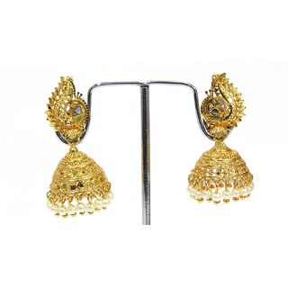 Golden Pearl Drop Peacock Stud Jhumka Earring - Earrings | Buy online on ZillyBuy