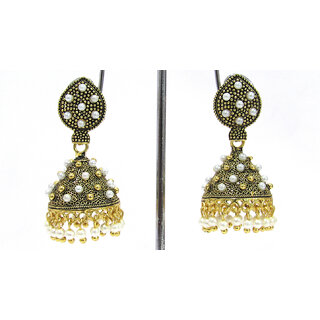 White Pearl Oxsided Jhumka Earring - Earrings | Buy online on ZillyBuy