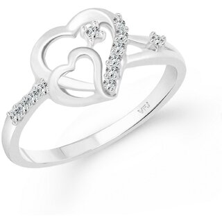 Vighnaharta Cohesion Heart CZ Rhodium Plated Alloy Finger Ring for Women and Girls - VFJ1324FRR8