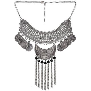 sparkle afghani designer turkish style vintage oxidised german silver tribal jhumki necklace pandeant antique