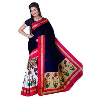 Meia Sarees Beige Batik Print Art Silk Saree With Blouse - Sarees | Buy online on ZillyBuy