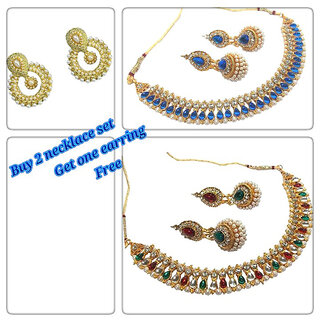 Combo Offer Buy 2 Necklace Set Get 1 polki Earring Free - Jewellery Sets | Buy online on ZillyBuy