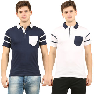 manlino cotton polo t shirt for men white and navy pack of 2 
