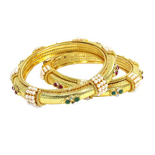 Golden Pearl Stone Kada Bangles Set of 2 - Bangles & Bracelets | Buy online on ZillyBuy