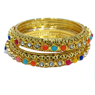 Golden Multicolour Stone Kada Bangles Set of 2 - Bangles & Bracelets | Buy online on ZillyBuy