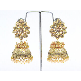 Fancy Golden Stone and laheriya Jhumka Earring - Earrings | Buy online on ZillyBuy