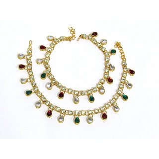 Maroon Green Kundan Drop Anklet - Anklets | Buy online on ZillyBuy
