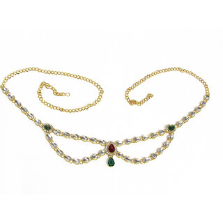 Maroon Green Tilak Stone Waist Belt