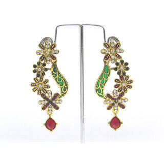 Fancy Green maroon and white stone stud earring - Earrings | Buy online on ZillyBuy
