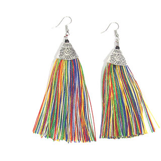 Fancy Silver palting long soft silk Multi thread earring - Earrings | Buy online on ZillyBuy