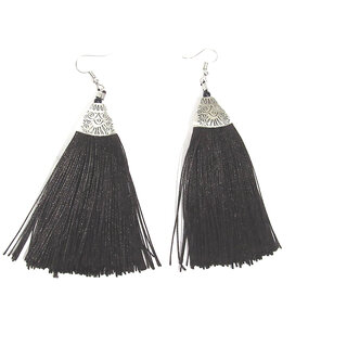 Fancy Silver palting long soft silk brown thread earring - Earrings | Buy online on ZillyBuy