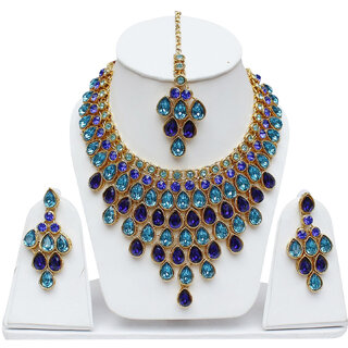Lucky Jewellery Elegant Feroji Blue Color Stone Necklace Set For Girls & Women