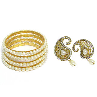 Pearl Bangles Set of 4 with Pearl Mango Shape Earring - Jewellery Sets | Buy online on ZillyBuy