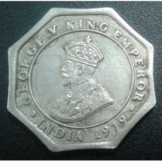 BRITISH INDIA 4 ANNAS YEAR 1919 GEORGE-V KING RARE COIN
