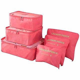 Laundry Zipper Bags Travel Packing Luggage Waterproof Cloth Organizer - 6 pcs set (Color as per availability) multicolor
