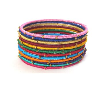 Multi Colour Thread Bangles set of 12 - Bangles & Bracelets | Buy online on ZillyBuy