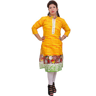 Pankhudi Cotton Printed Casual Yellow Kurti For Women - Kurtas & Kurta Sets | Buy online on ZillyBuy