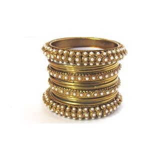Antic Copper Color Pearl Bangles set of 16 - Bangles & Bracelets | Buy online on ZillyBuy