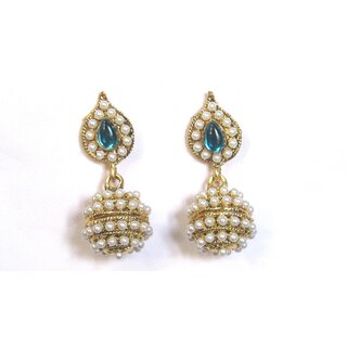 Sea Blue Leaf Pearl Jhumki Earrings - Earrings | Buy online on ZillyBuy