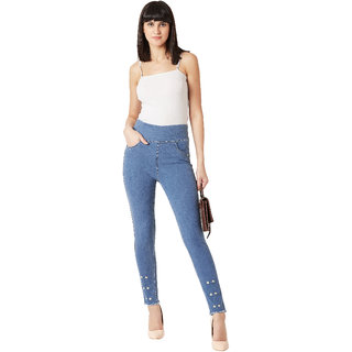 Top Women Miss Chase Women's Light Blue Super Skinny High Rise Clean Look Acid Wash Regular Leng