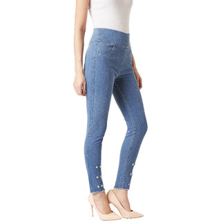 Top Women Miss Chase Women's Light Blue Super Skinny High Rise Clean Look Acid Wash Regular Leng