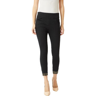 New Women Miss Chase Women's Black Super Skinny High Rise Regular Length Embellished Clean Look 