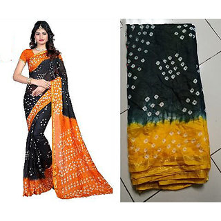 Yellow Art Silk Bandhani Saree With Blouse by Sharda Creation - Sarees | Buy online on ZillyBuy